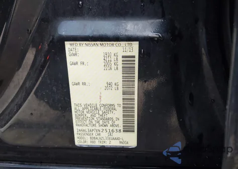 2014 Nissan Altima 2.5 Sl from USA, damaged, VIN 1N4AL3AP7EN251638